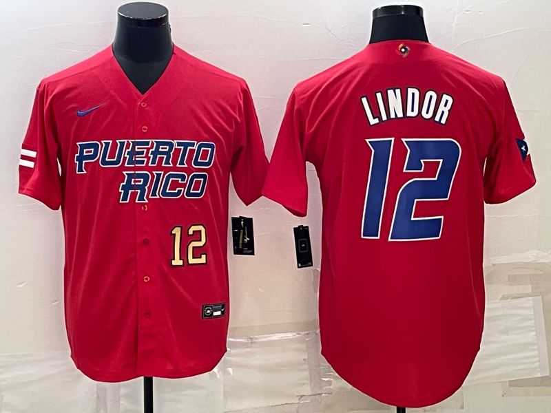 Men 2023 World Cub 12 Lindor Red Nike MLB Jersey5